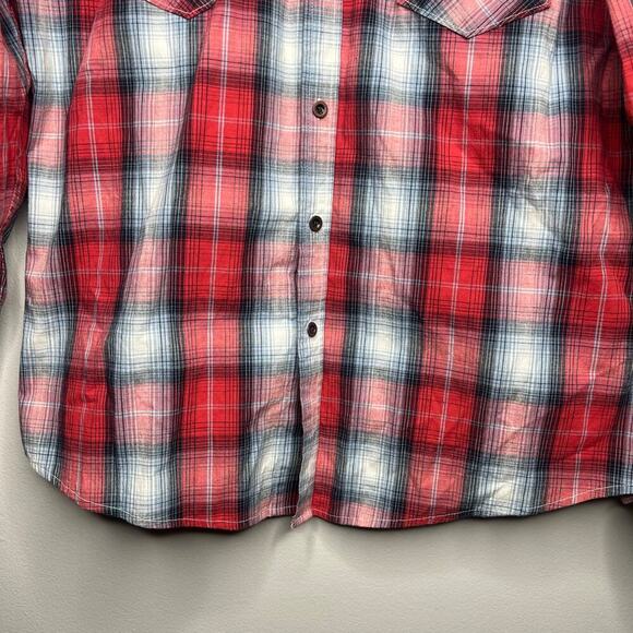 Wrangler Men’s Western Snap Plaid Long Sleeve Shirt Size Large Rodeo Texas - Picture 5 of 9